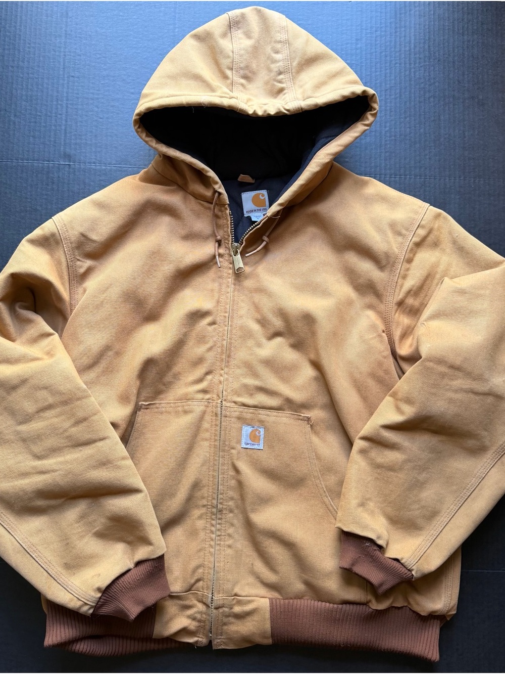 Carhartt Tan Hooded Zip-Front Jacket Mens XL